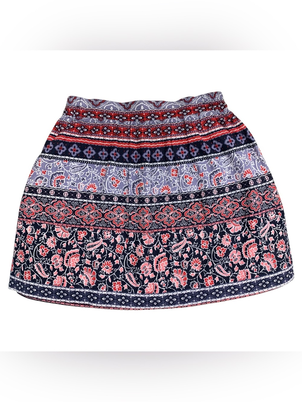 LOFT Navy and Pink Printed Tiered Skirt Size M